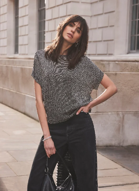 Dark Silver Metallic Knit Top