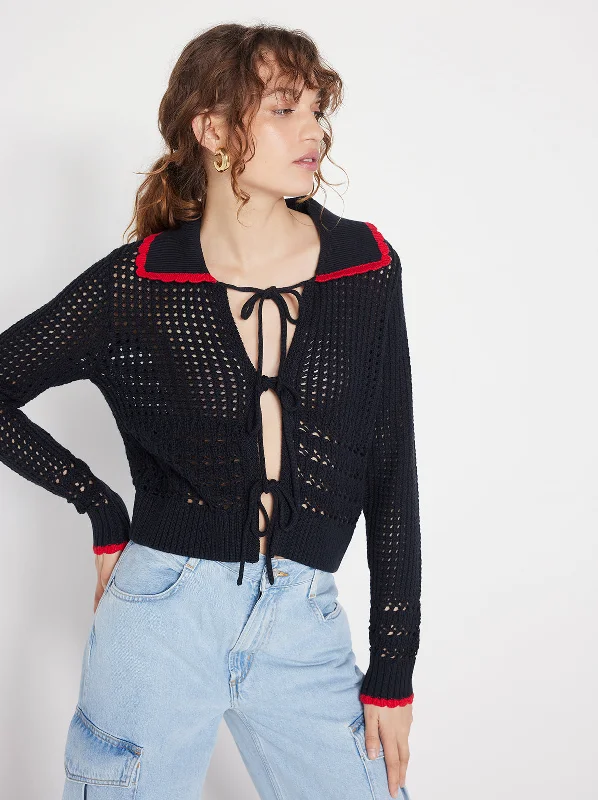 Evie Black Crochet Knit Cardigan