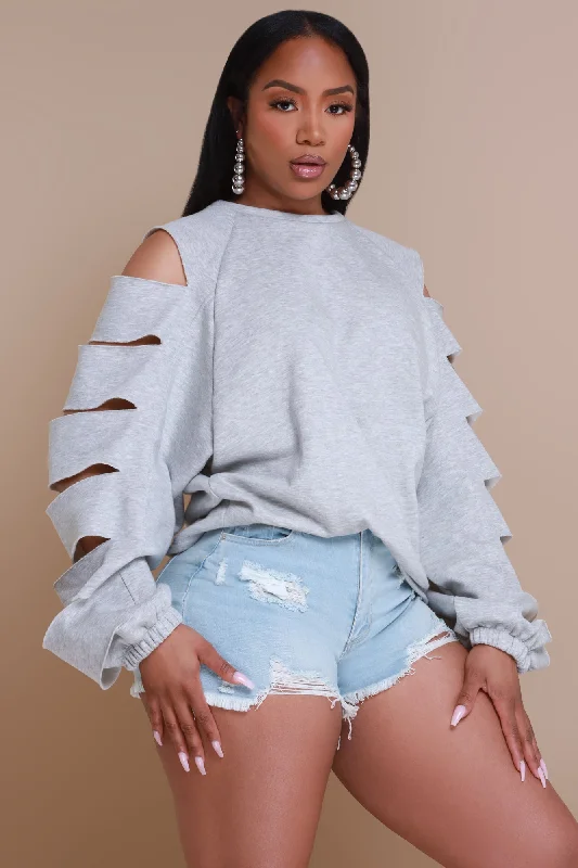 Feeling Edgy Laser Cut Sweatshirt - Heather Grey