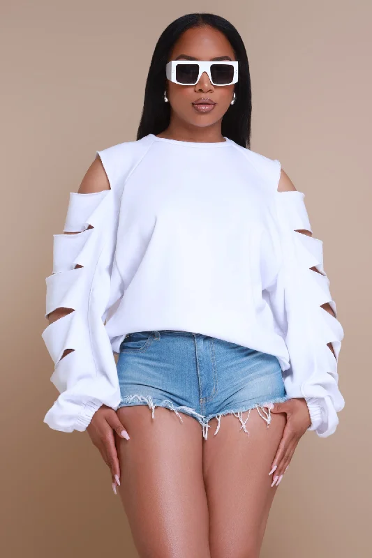 Feeling Edgy Laser Cut Sweatshirt - White