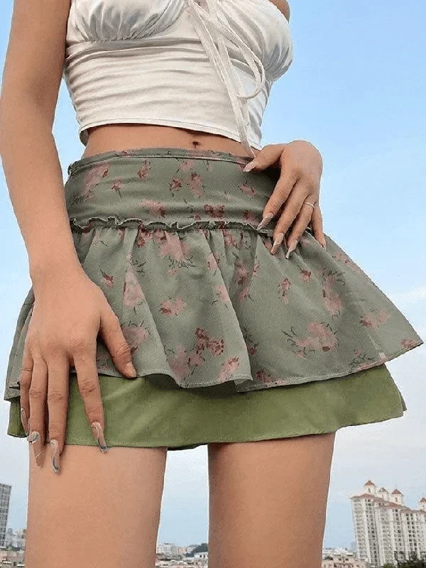 floral-print-ruffle-mini-skirt