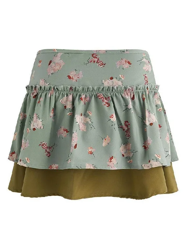 floral-print-ruffle-mini-skirt