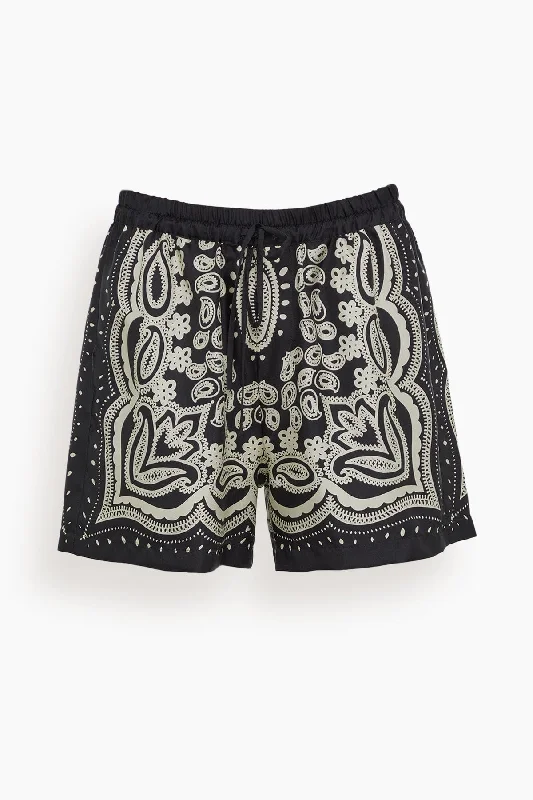 Frances Printed Silk Short in Black Bandana