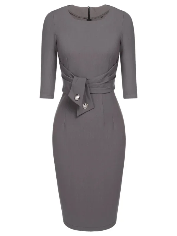 gray-1960s-belt-solid-pencil-dress