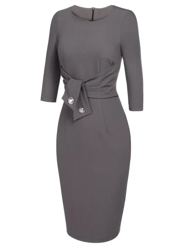 gray-1960s-belt-solid-pencil-dress