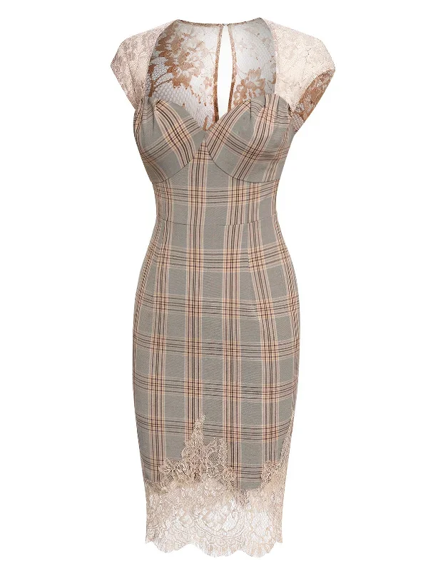 gray-1960s-plaid-lace-pencil-dress