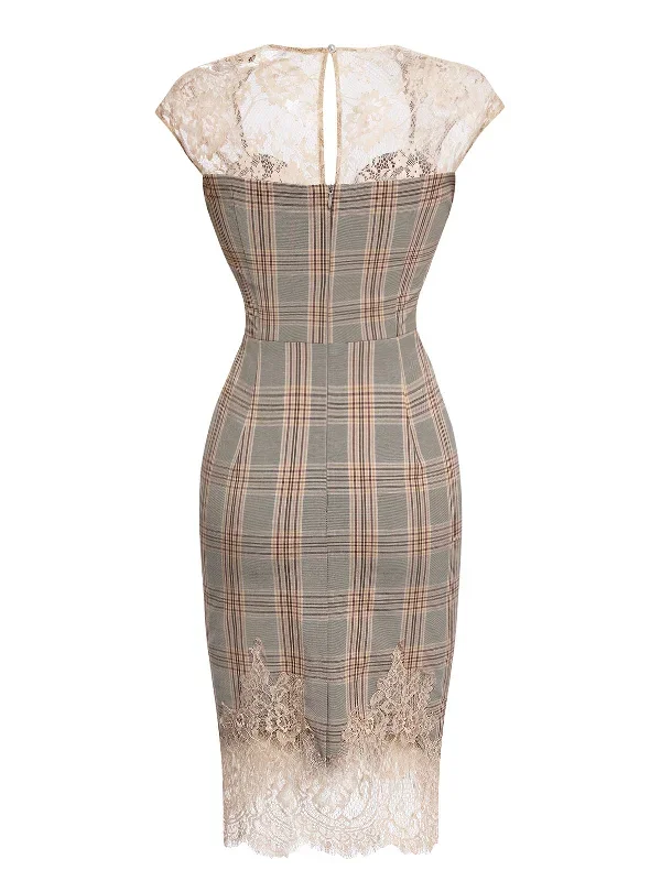 gray-1960s-plaid-lace-pencil-dress