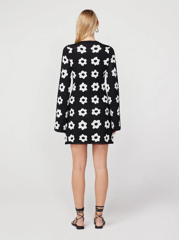 greta-black-tiled-floral-knit-mini-dress