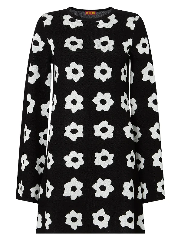 greta-black-tiled-floral-knit-mini-dress