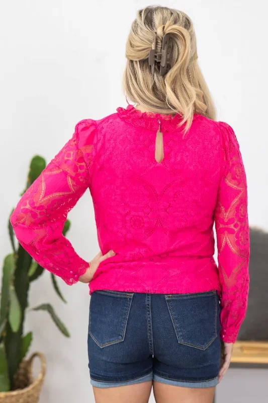 hot-pink-lace-mock-neck-woven-top