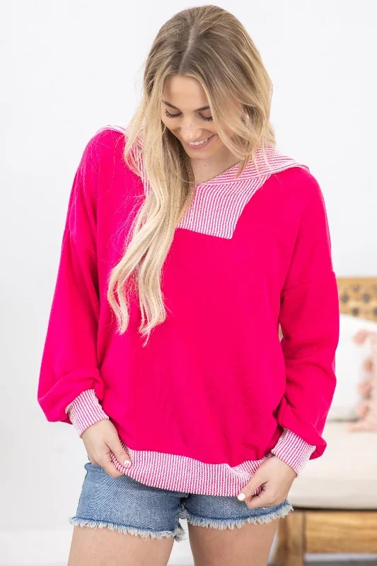 hot-pink-long-sleeve-rib-detail-knit-top