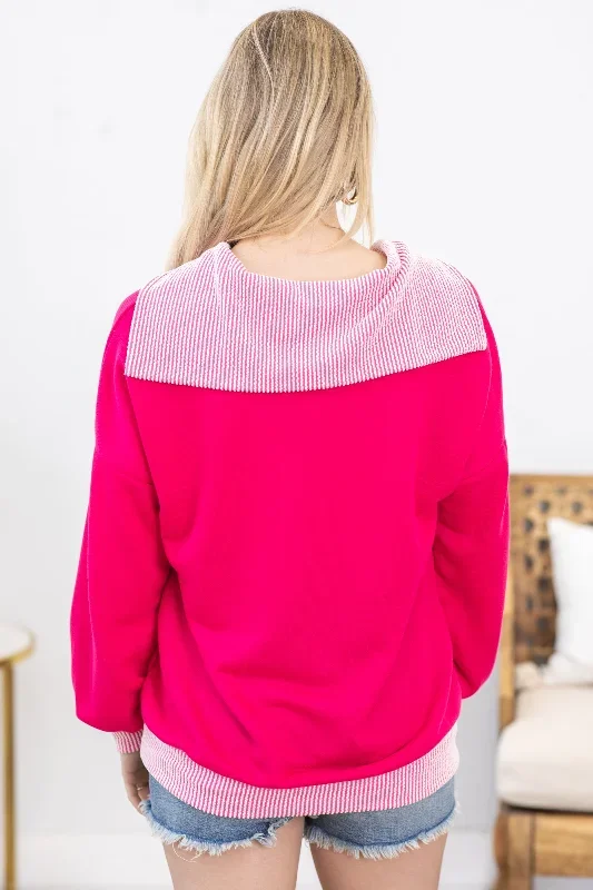 hot-pink-long-sleeve-rib-detail-knit-top