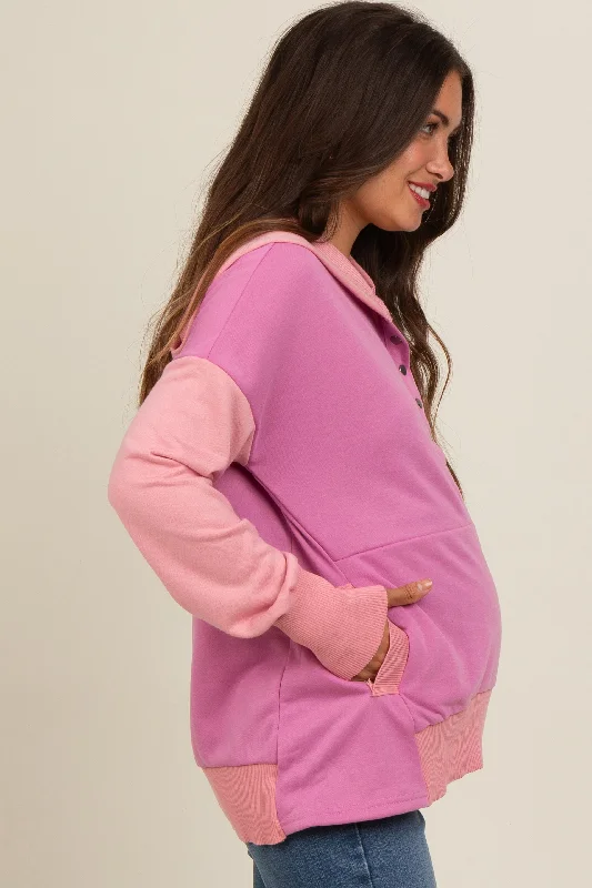 magenta-colorblock-relaxed-fit-maternity-hoodie