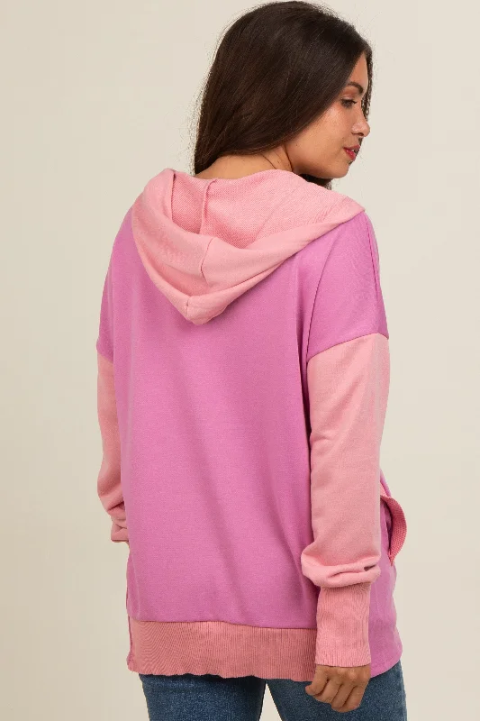 magenta-colorblock-relaxed-fit-maternity-hoodie