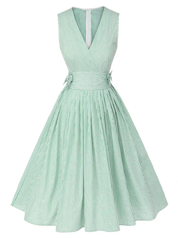 mint-green-1950s-striped-v-neck-dress