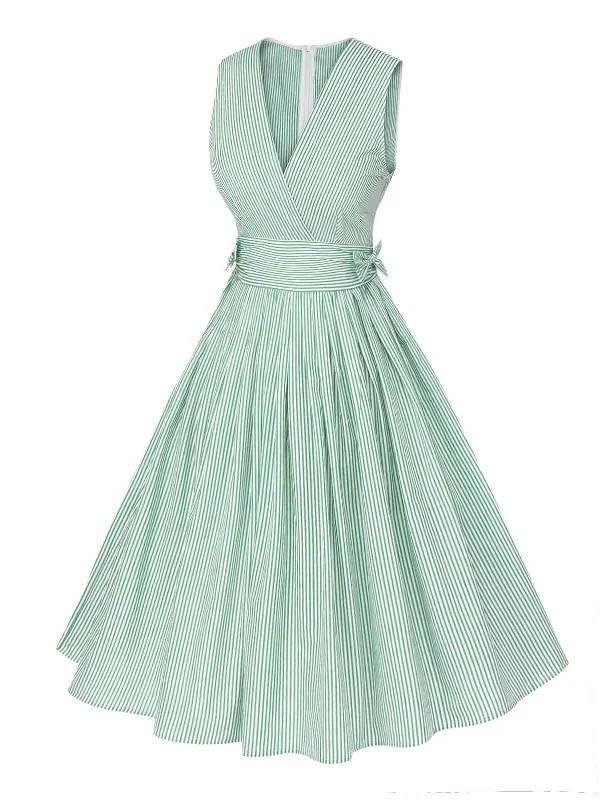 mint-green-1950s-striped-v-neck-dress