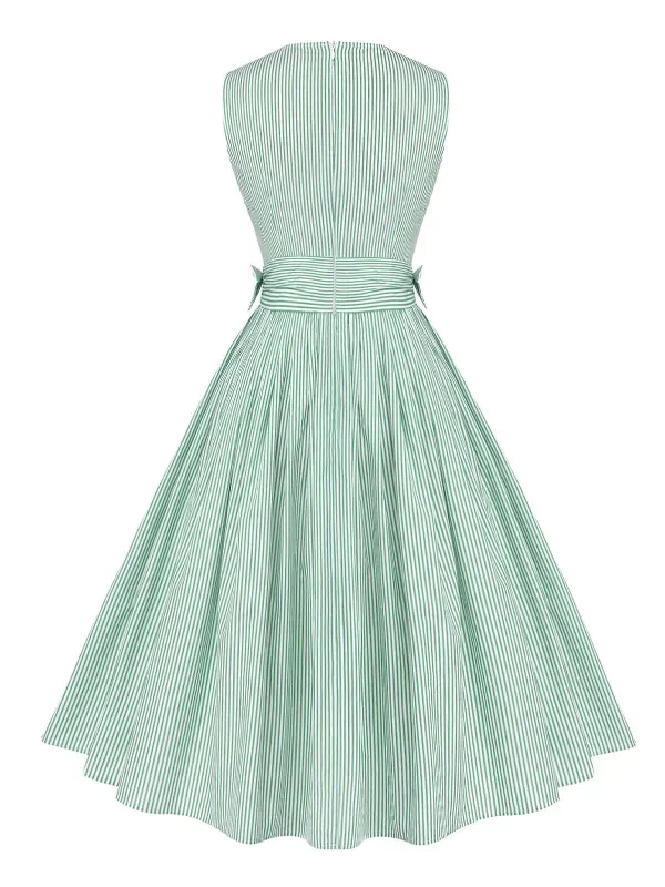 mint-green-1950s-striped-v-neck-dress