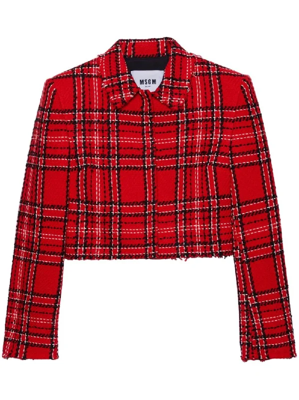 Red Checks Cropped Jacket