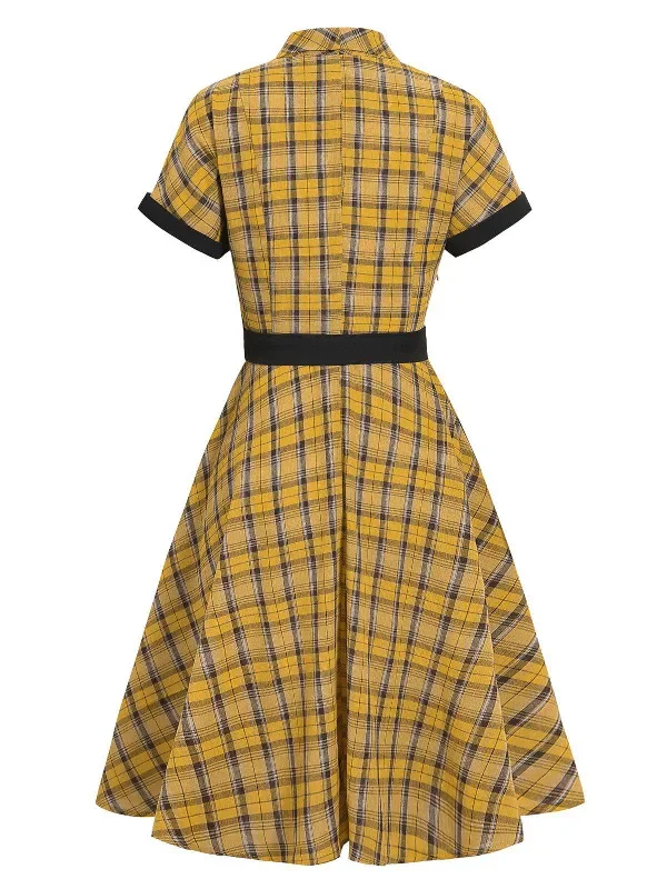 mustard-1950s-plaid-belt-swing-dress