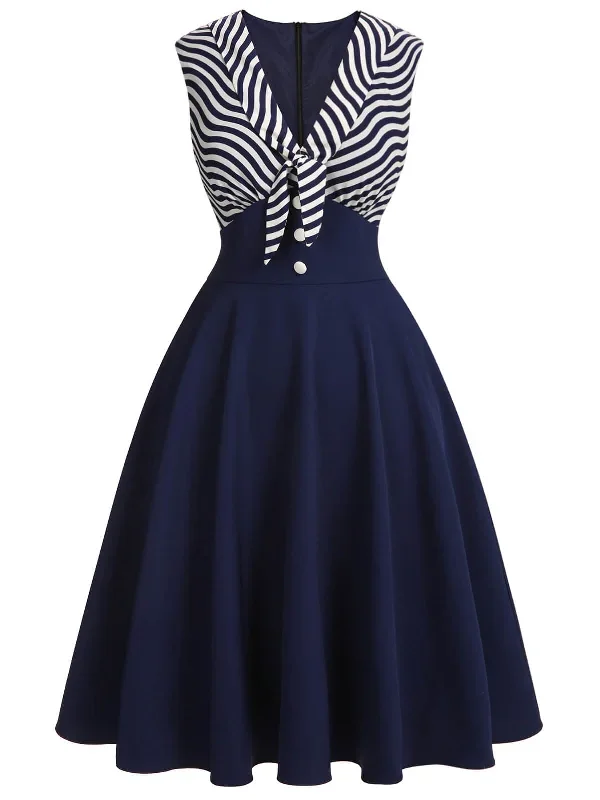 navy-blue-1950s-striped-sleeveless-patchwork-dress