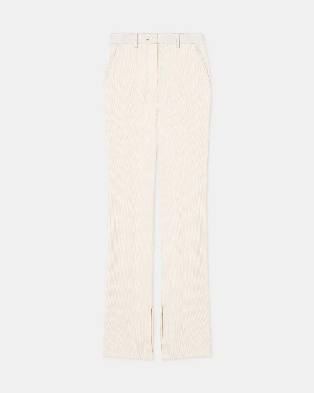 Mykas - Leather-Trimmed Ribbed-Jersey Pants - Creme