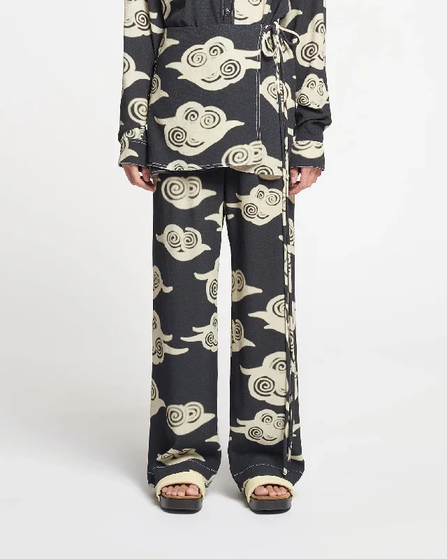 Brenda - Printed Crepe Pants - Cloud Black/Creme