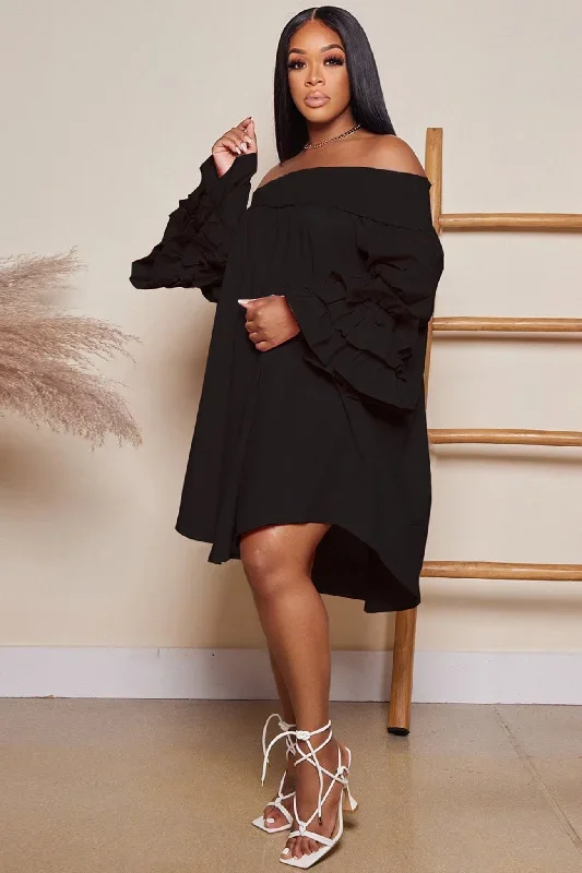 off-shoulder-tiered-puff-sleeve-loose-dress