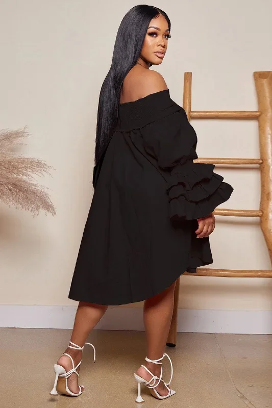 off-shoulder-tiered-puff-sleeve-loose-dress