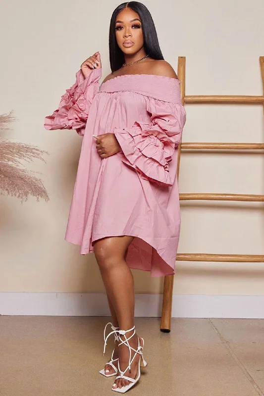 off-shoulder-tiered-puff-sleeve-loose-dress