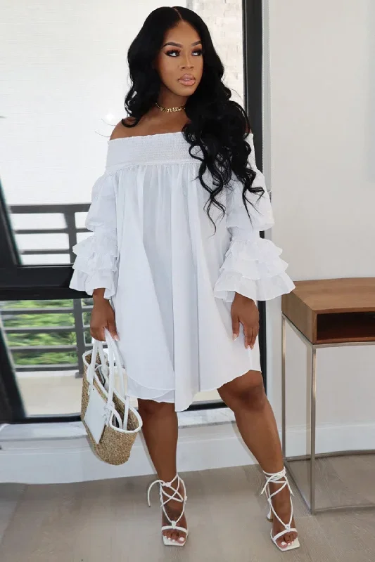 off-shoulder-tiered-puff-sleeve-loose-dress