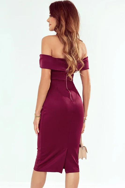 off-shoulder-zip-back-slit-dress