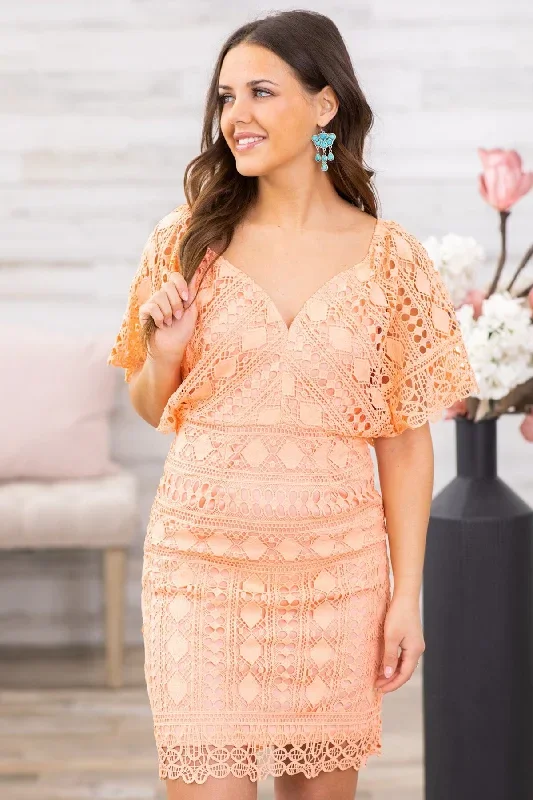 peach-crochet-lace-v-neck-dress