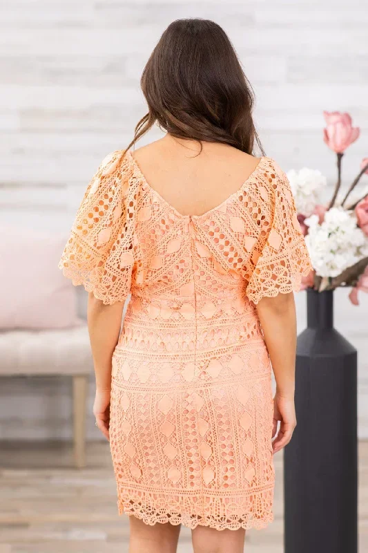 peach-crochet-lace-v-neck-dress