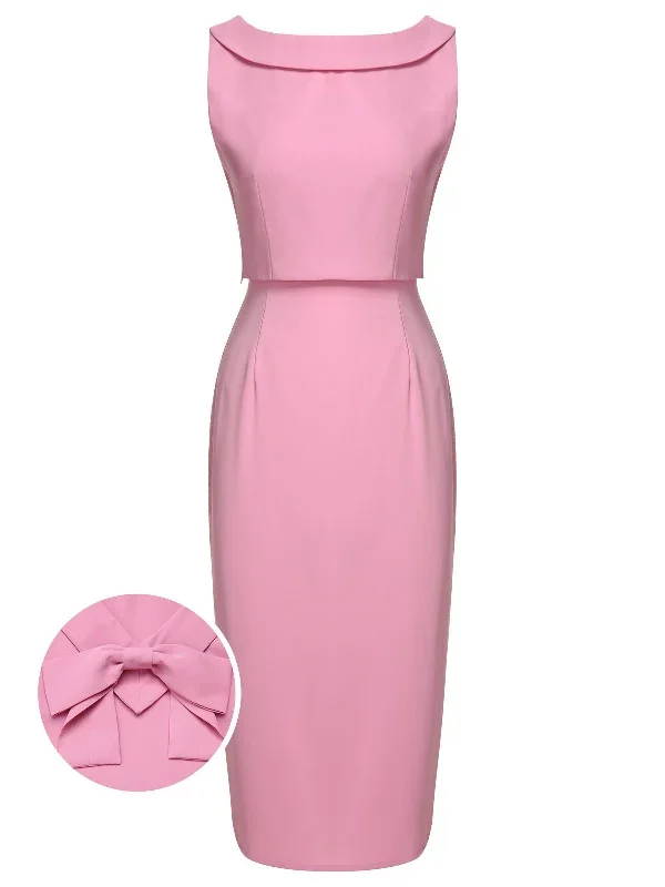 pink-1960s-bow-pencil-dress-umbrella-skirt