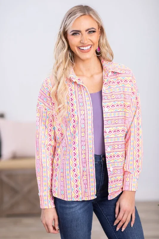 pink-multicolor-aztec-stripe-jacket