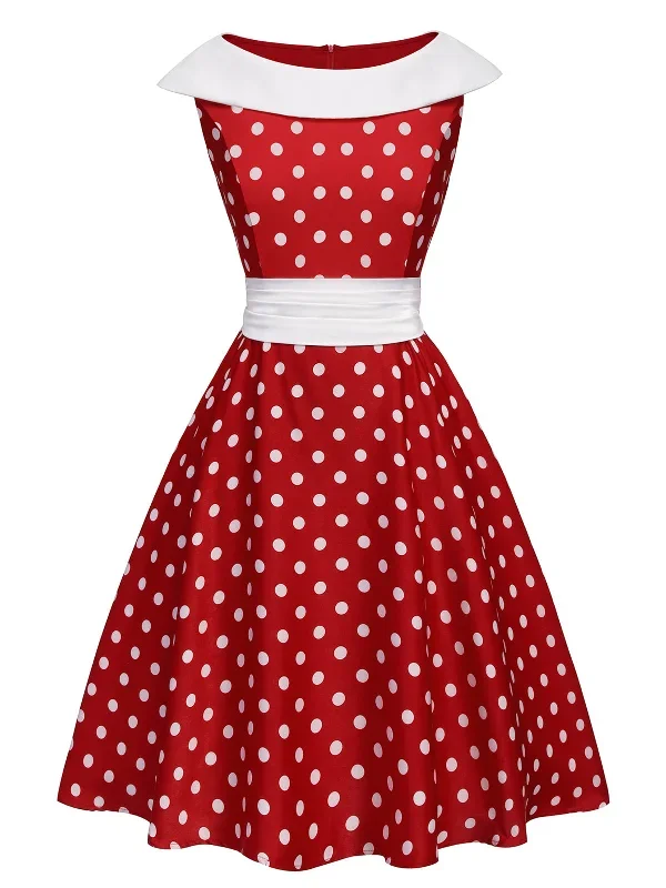 red-1950s-dots-patchwork-swing-dress