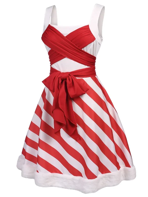 red-1950s-stripes-bow-swing-dress