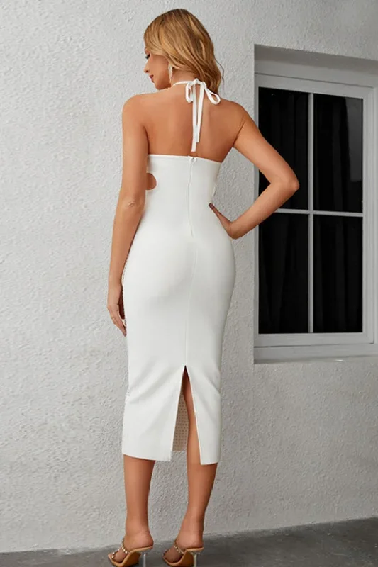 rhinestone-cutout-halter-neck-slit-dress