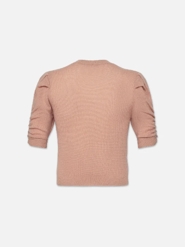 ruched-sleeve-cashmere-sweater-blush