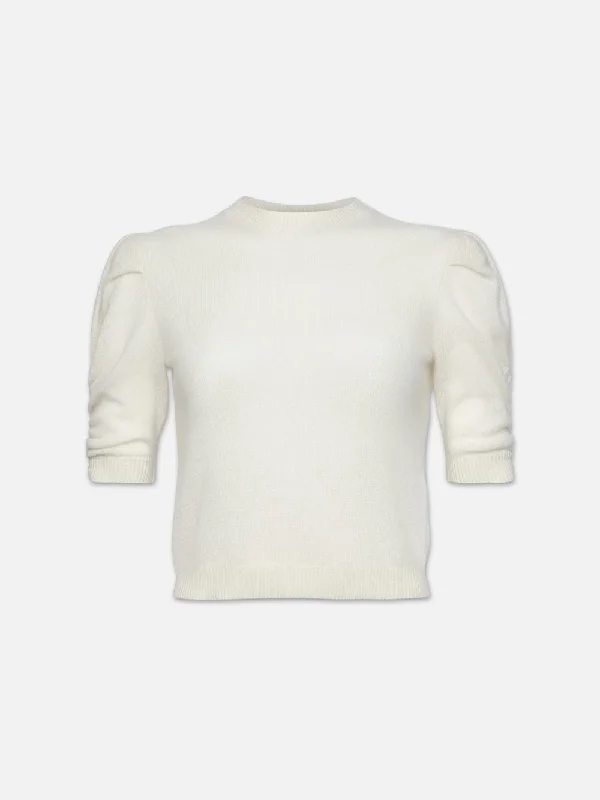 Ruched Sleeve Cashmere Sweater -- Cream