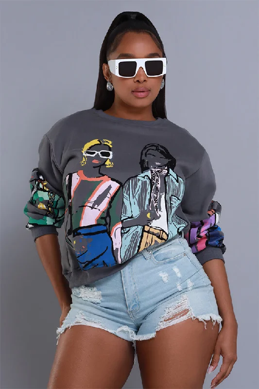 Save Face Graphic Print Sweatshirt - Grey