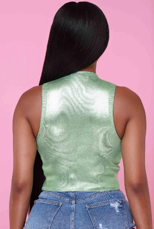 selfless-mock-neck-metallic-crop-top-green