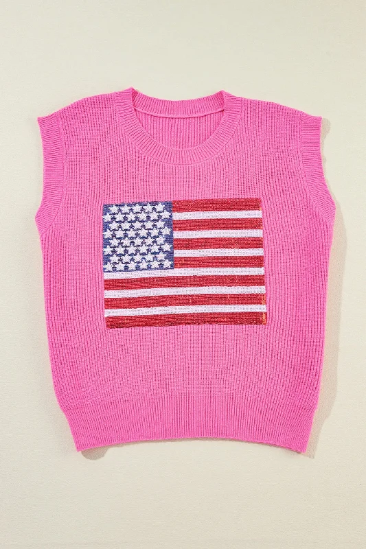 sequin-us-flag-round-neck-sweater-vest