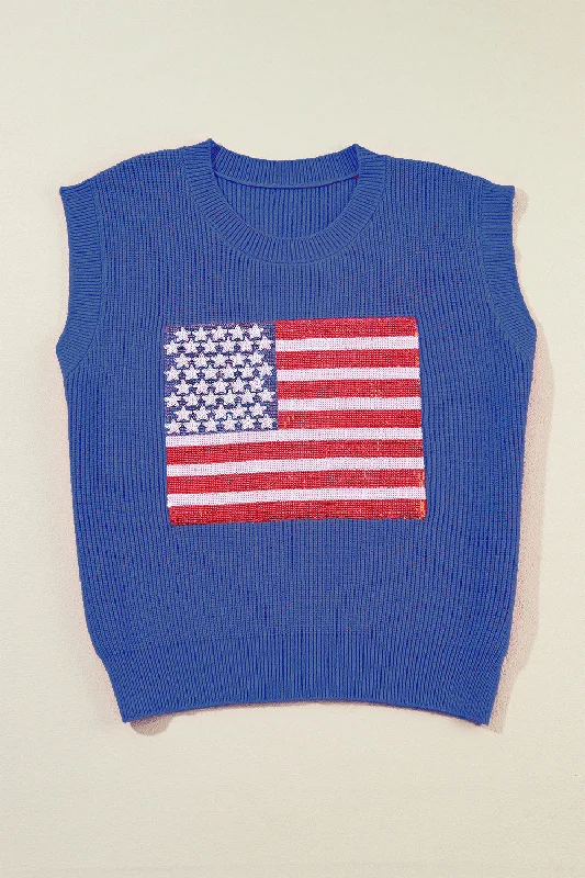 sequin-us-flag-round-neck-sweater-vest