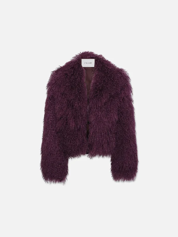 Shaggy Shearling Coat -- Plum