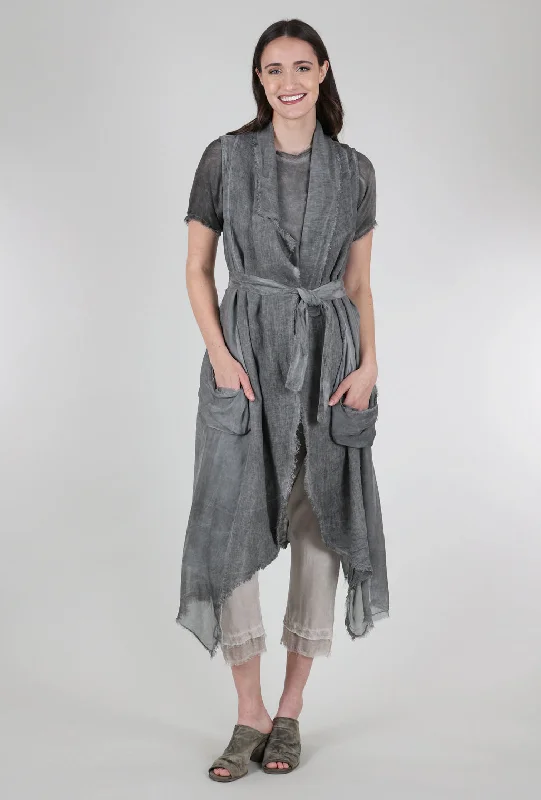 Silk-Linen Gilet, Gray Storm