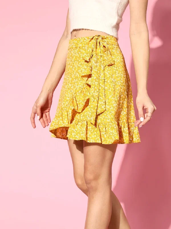 sk1365yl-berrylush-women-yellow-tie-side-ruffle-trim-wrap-ditsy-floral-skirt