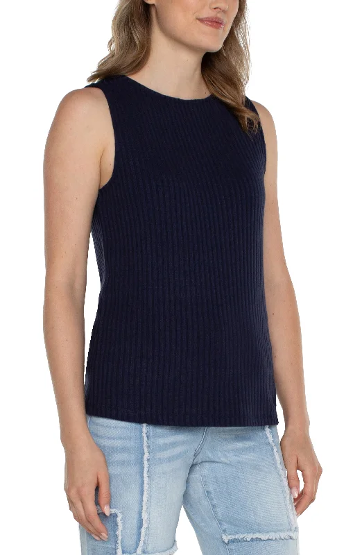 SLEEVELESS BOAT NECK RIB KNIT TOP