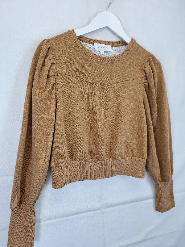 steele-chestnut-gathered-sleeve-casual-crop-top-size-s-b037-399-bo