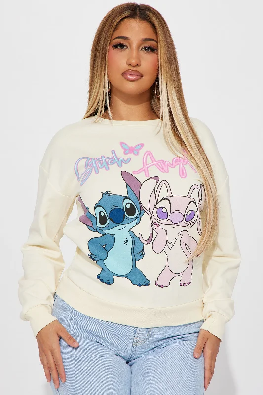 Stitch And Angel Graphic Sweatshirt - Cream